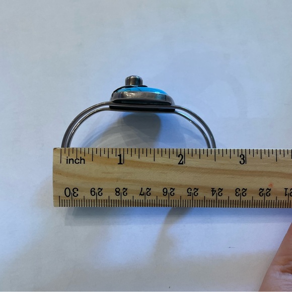 Vintage Sterling Silver Cuff Bracelet with Turquoise-Style Stone & Amethyst - Picture 7 of 10